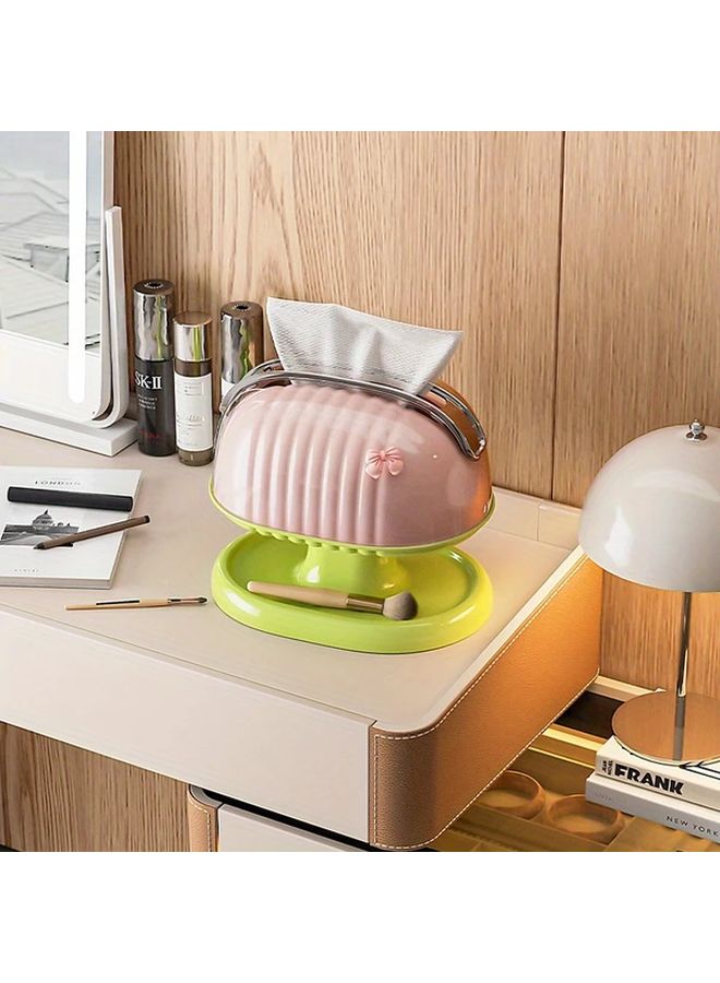 Cream Shell Tissue Box With Lid And Bow Label Decorative Napkin Holder - Image 5